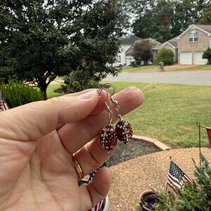 Rhinestone Football Elegant Silver and Brown Dangle Earrings NEW handmade